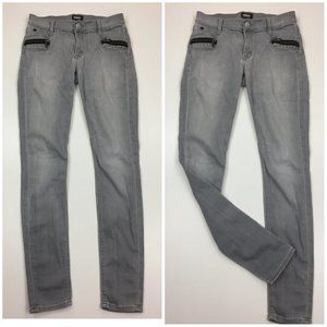 HUDSON Light Gray Deco Zip Pocket Black Trim SPARK Super Skinny Jeans